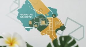 Aerial view of Hawaiian Gardens neighborhood